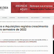 Volume de Fuses e Aquisies registra crescimento de 2% no primeiro semestre de 2022
